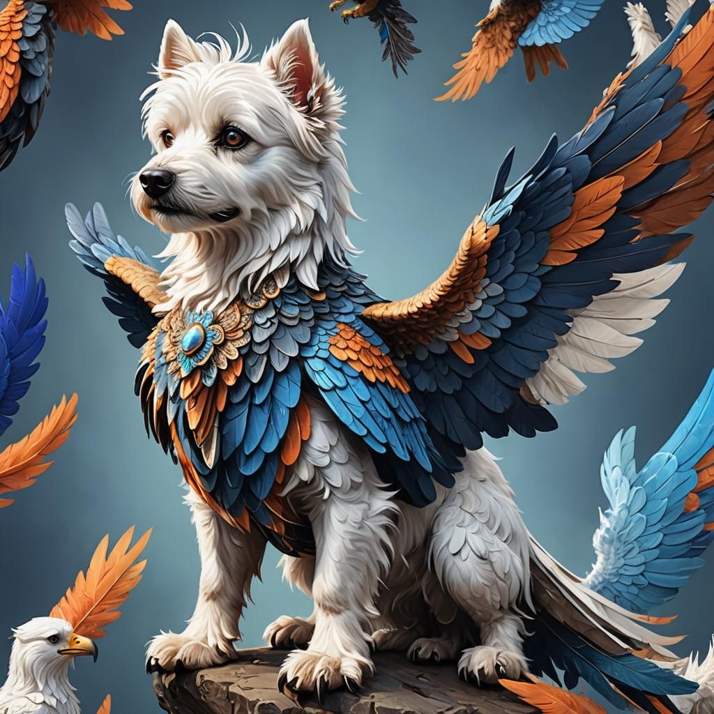 Westie-Eagle Hybrid Creature Concept Art