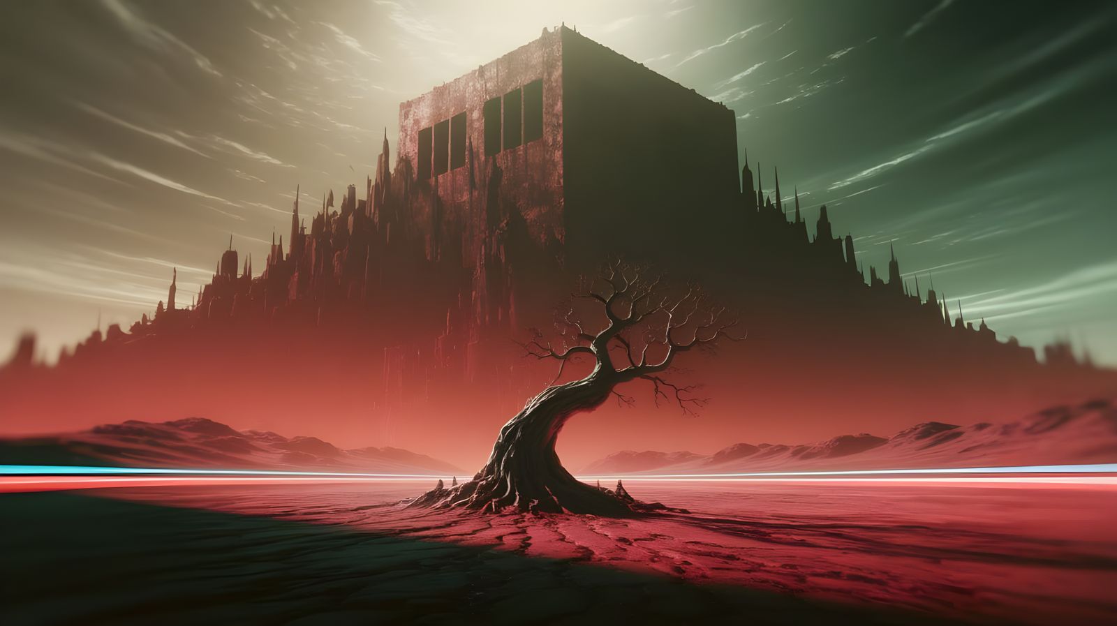 Decaying Megalith Under Ominous God-Light