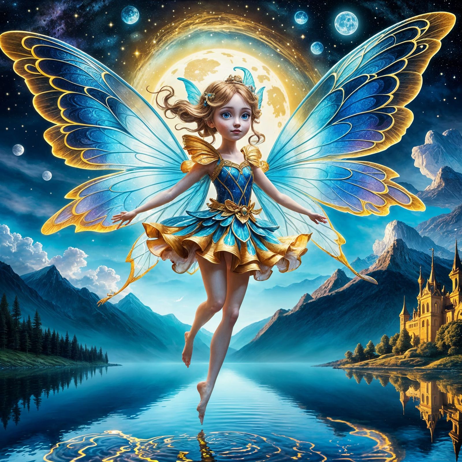 Fairy Portrait Flying Over Calm Lake