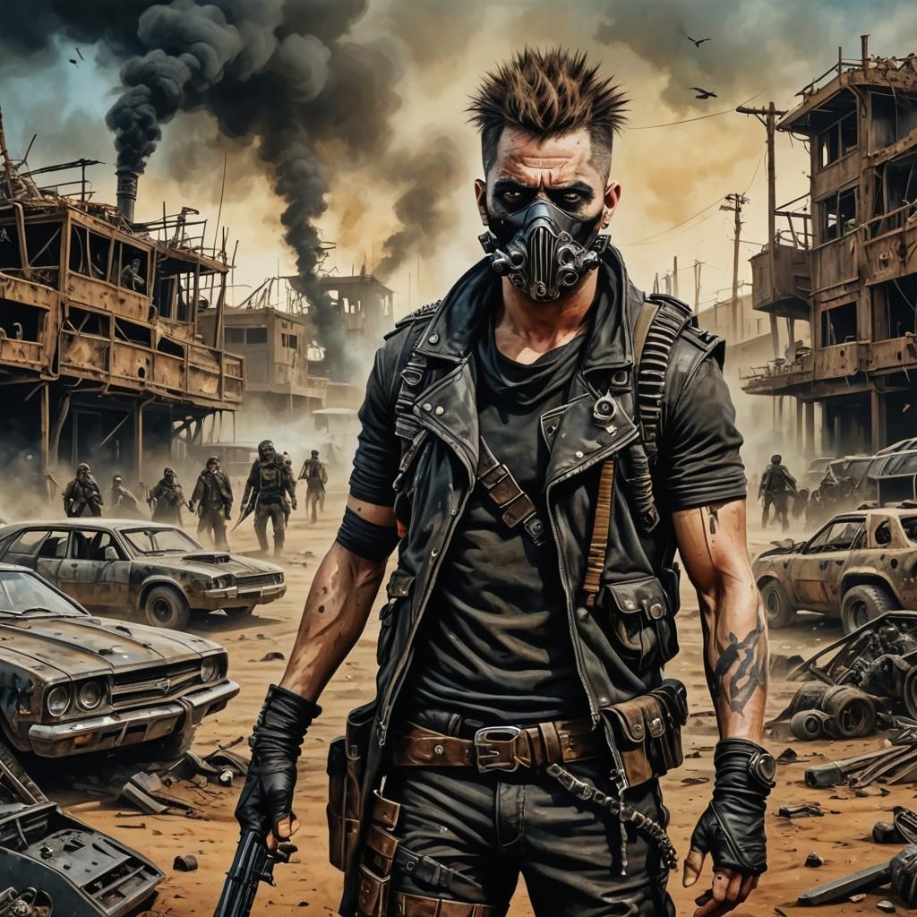 Post-Apocalyptic Punk Character in Acrylic Illustration