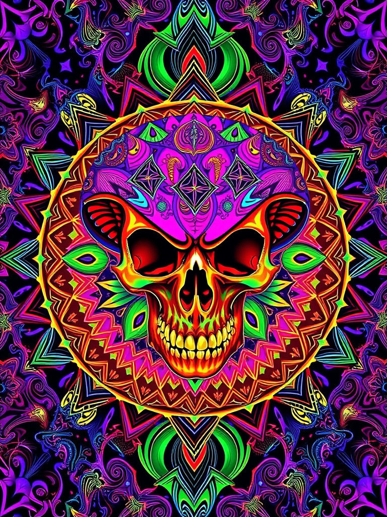 Psychedelic Mushroom Skull with Sacred Geometry