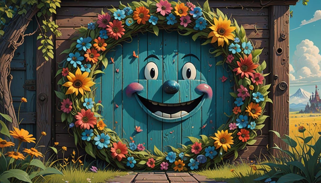 Vibrant Floral Wreath in Whimsical Oil Paint Style