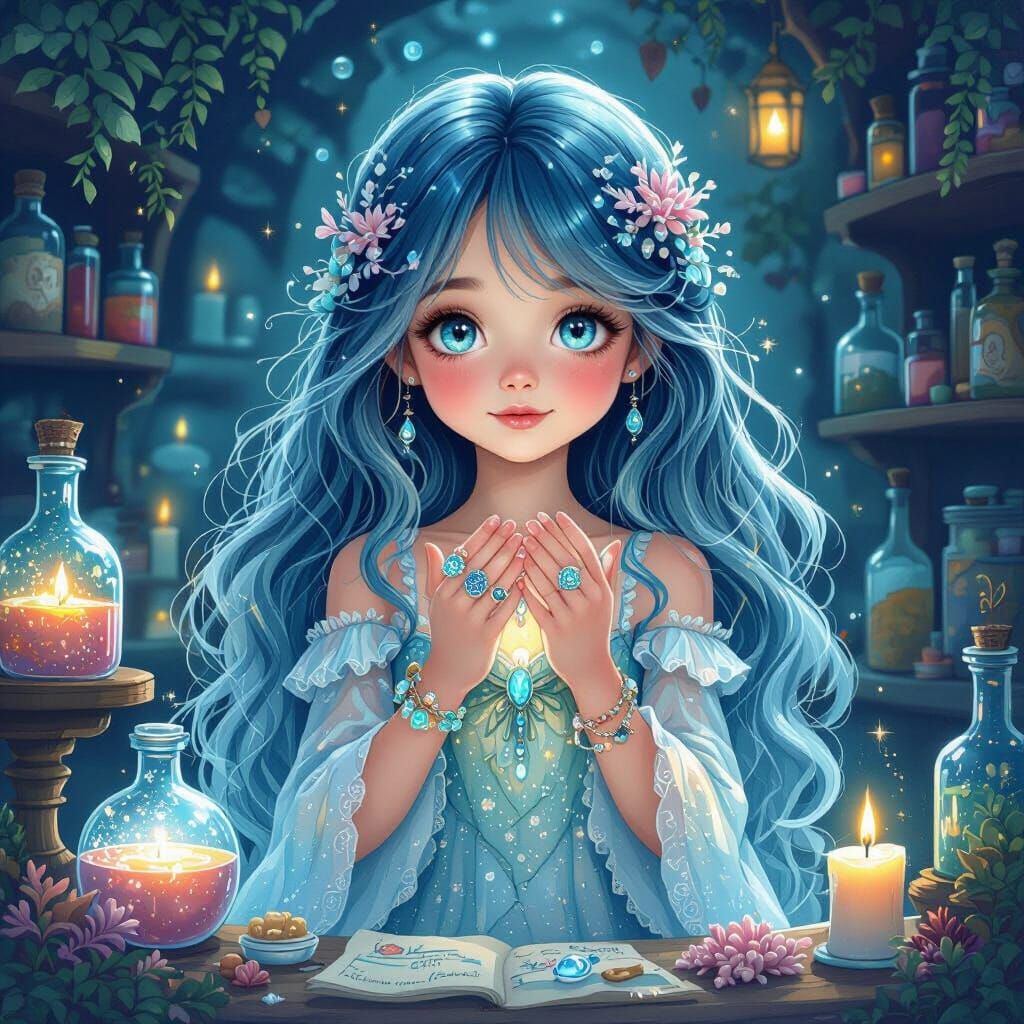 Enchanted Apothecary Girl in Art Nouveau Style