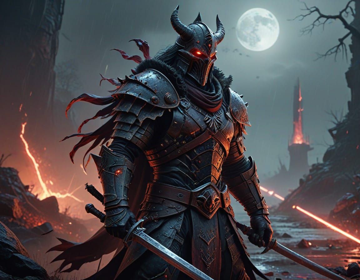 Dark Fantasy Duel: Epic Warrior Confronts Crimson King