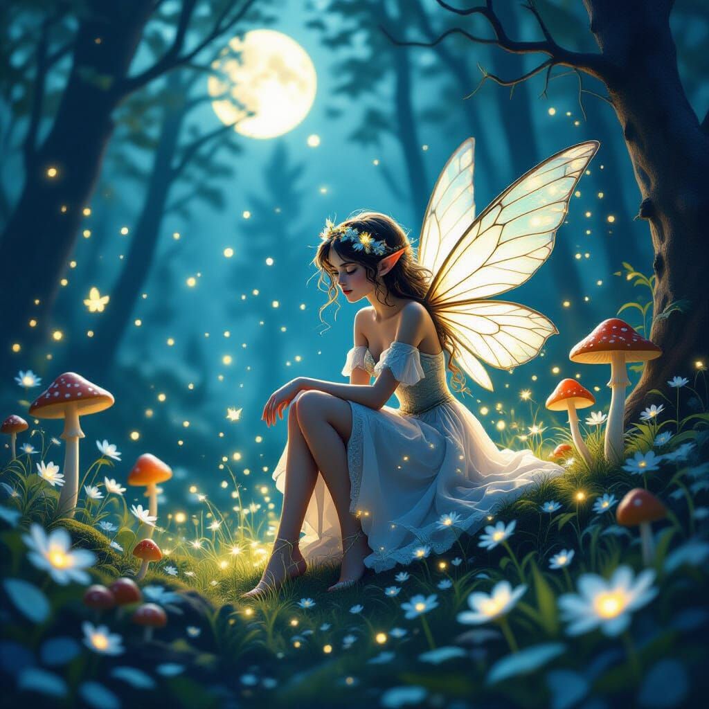 Enchanting Moonlit Glade with Dancing Fairies