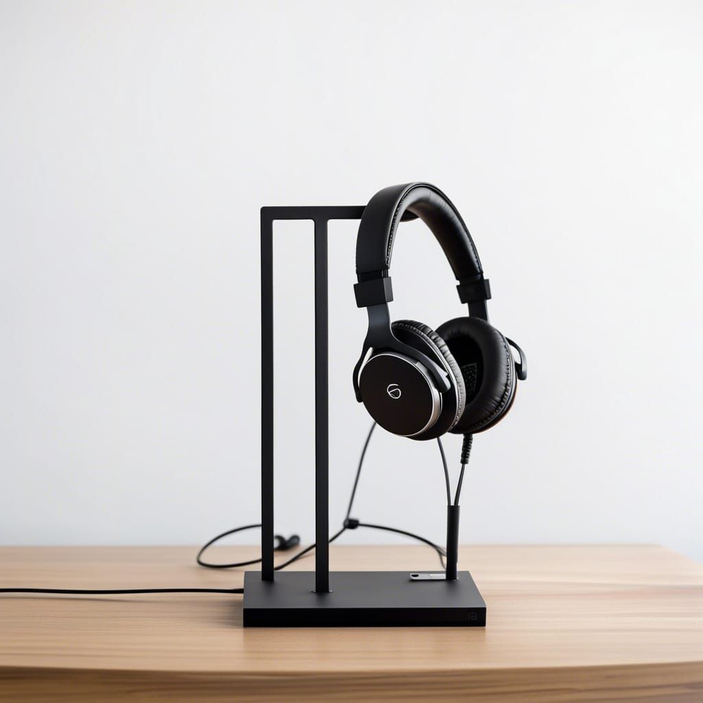 Sleek Modern Matte Black Metal Headphone Stand