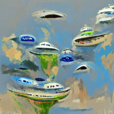 Spaceships Encircle Earth in Dark Impressionism
