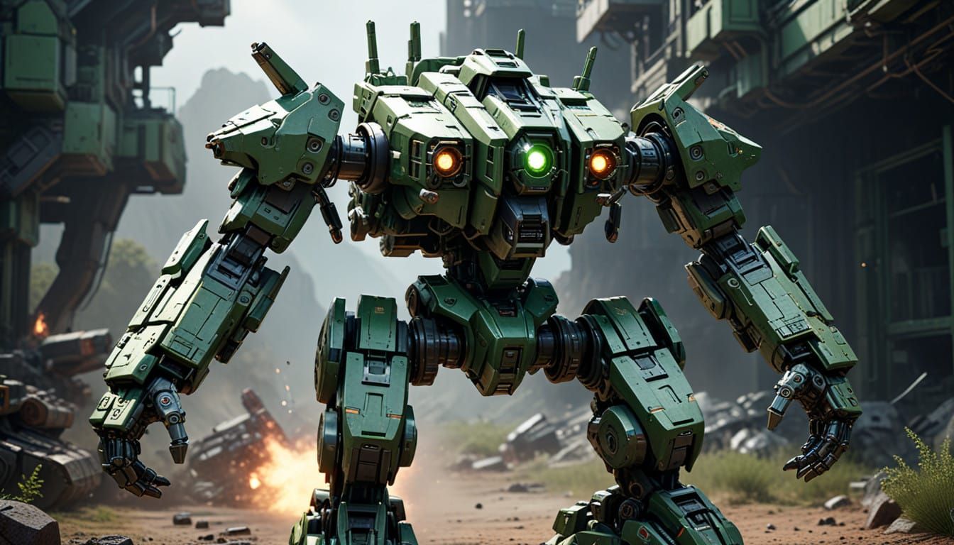 Cyberpunk Military Mech in Polished Metal