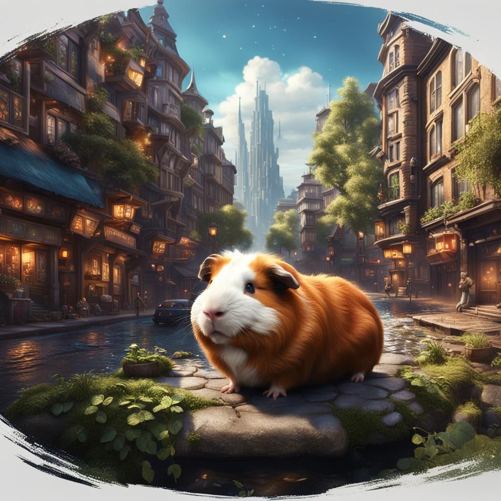 Guinea Pig in City, Detailed Matte Painting