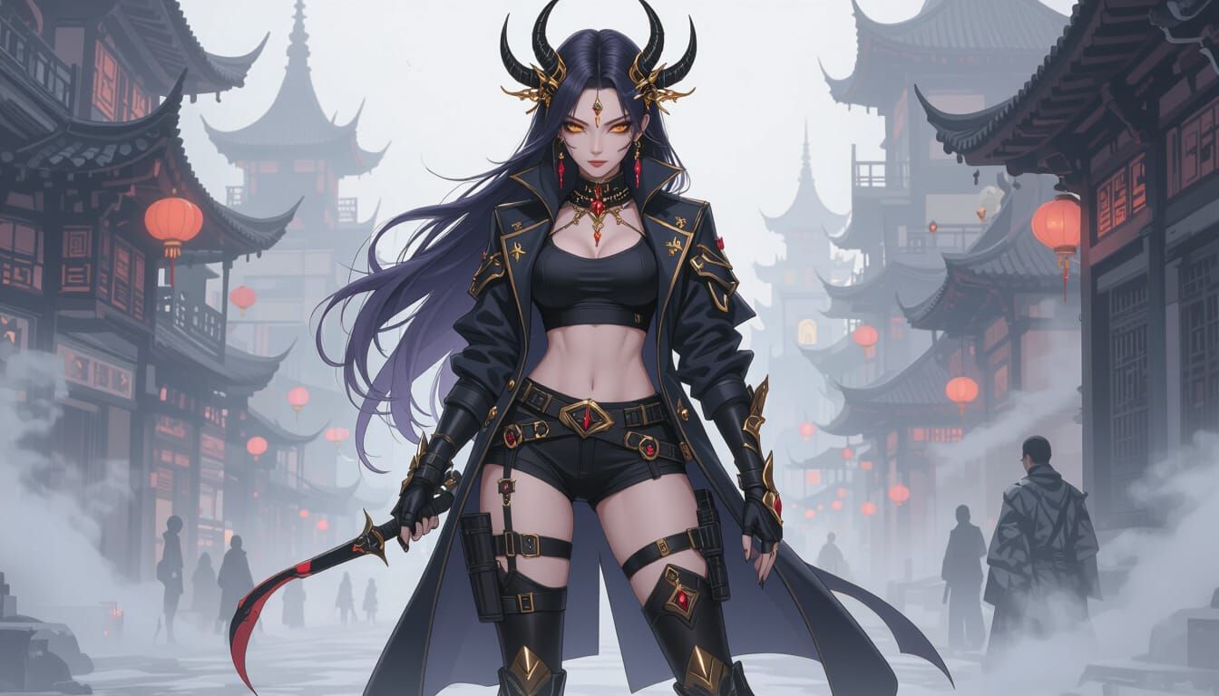 Dark Fantasy Anime Warrior with Glowing Eyes