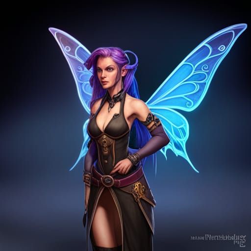 Fantasy Sorceress with Butterfly Wings, Detailed Digital Art