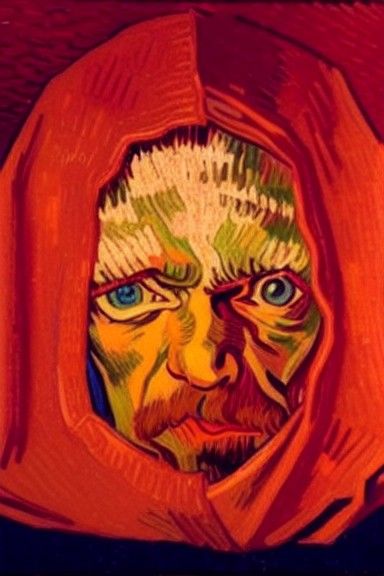 Hooded Man Portrait in Gothic Van Gogh Style