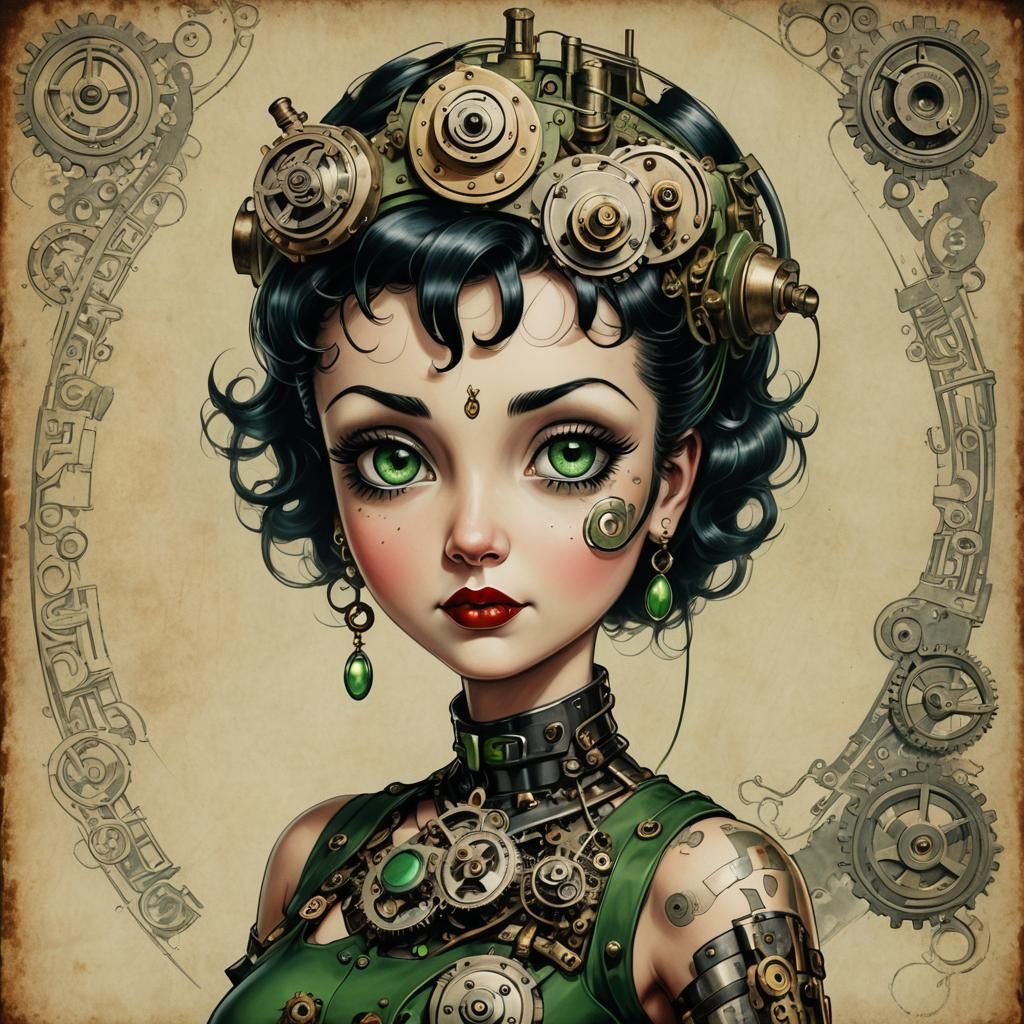 Betty Boop Steampunk Portrait with Engine