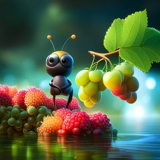 Cute Bumblebees with Fruits in Disney Pixar Style