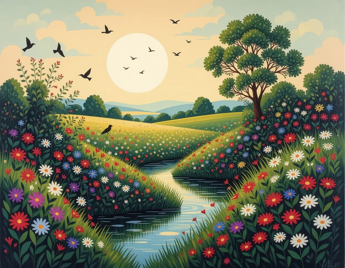 Lush Entangled Bank Dreamscape in Rococo Style