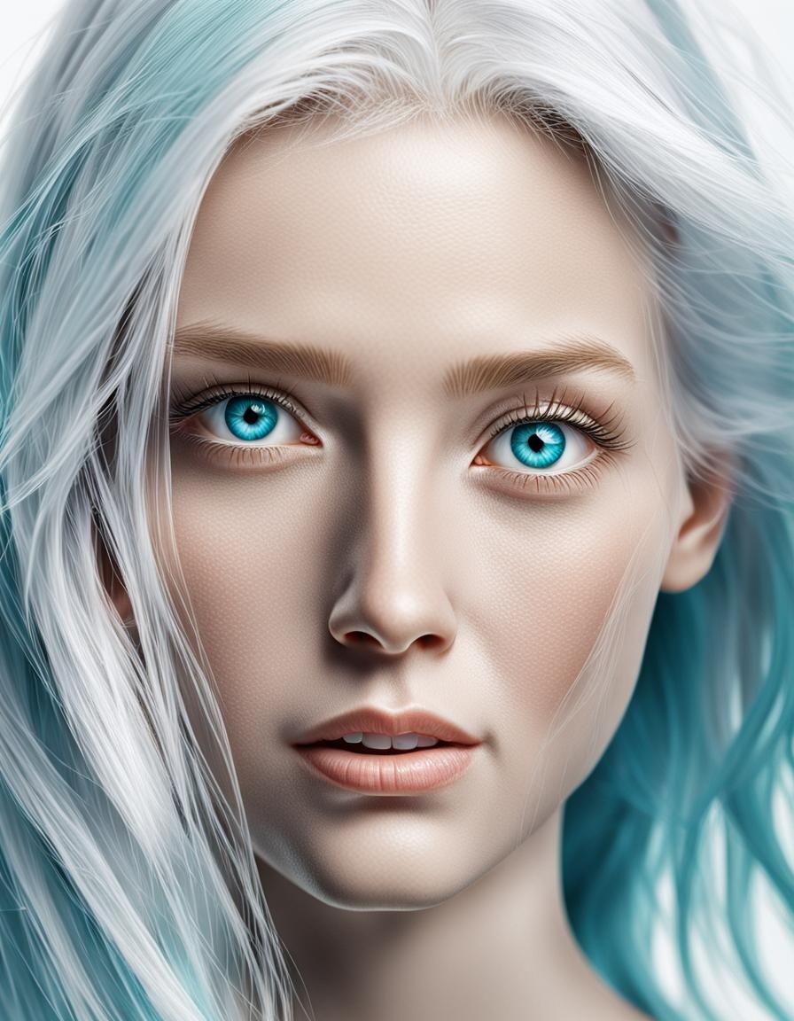 Ultra-Realistic Close-Up of Woman with White Hair