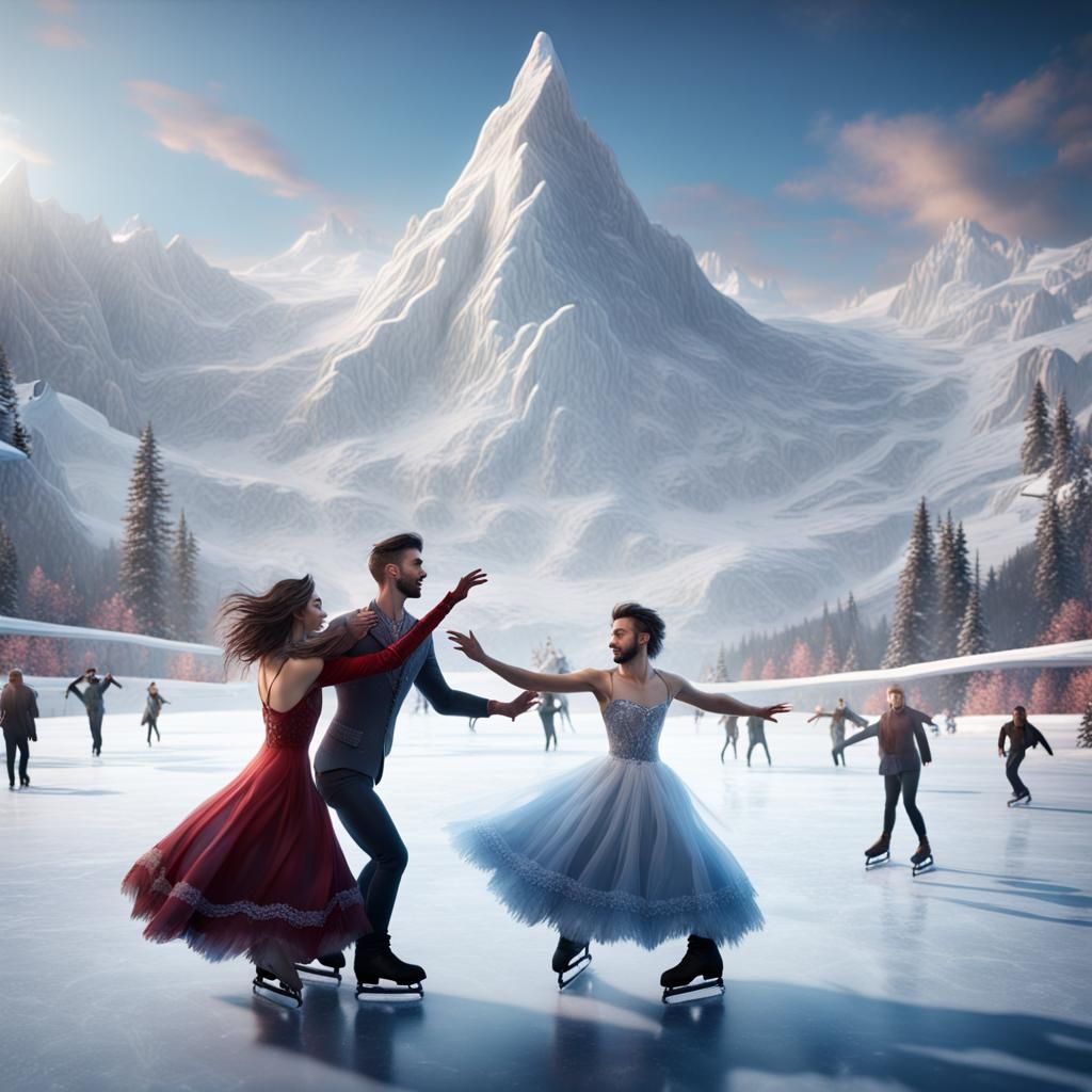 Ice Skating Competition in Fantasy Landscape