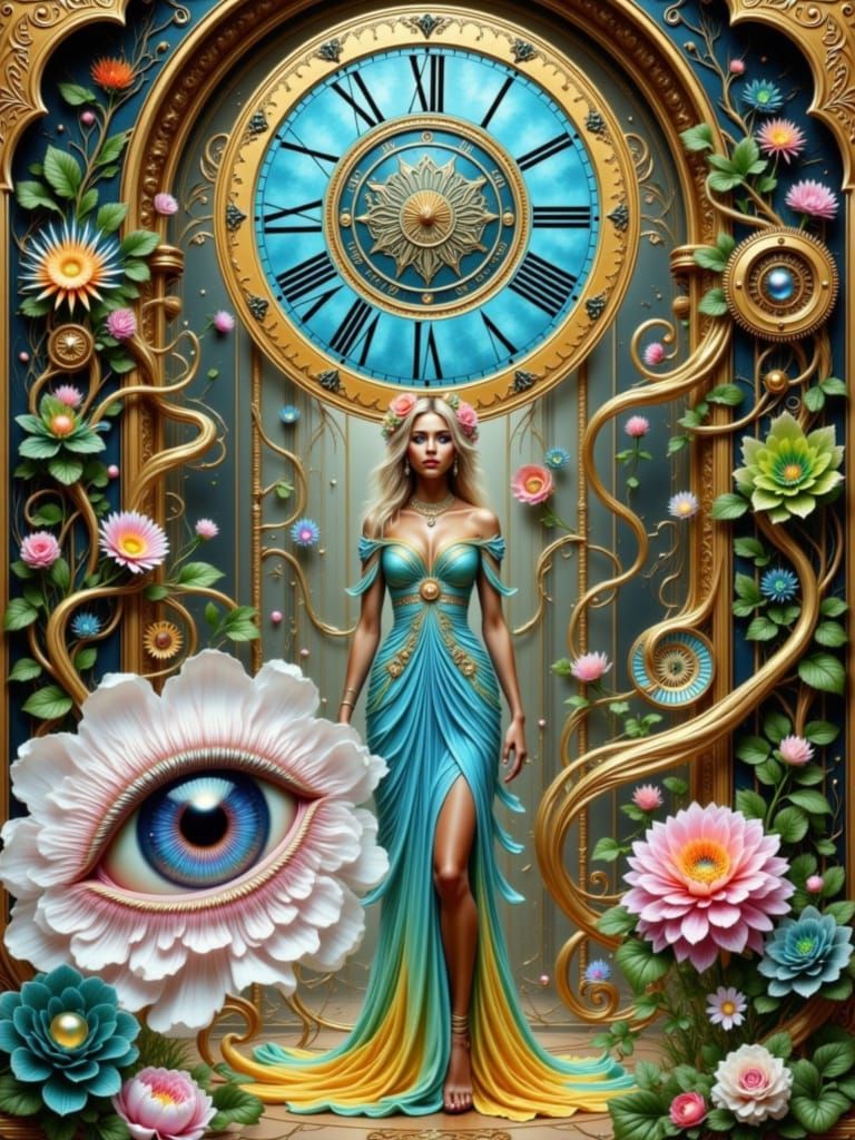 Time Goddess in Art Nouveau Hyperrealism