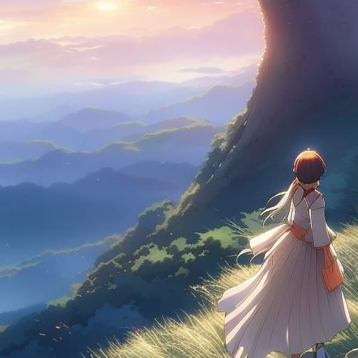 Anime Girl in Pleated Skirt: Ghibli-Shinkai Style