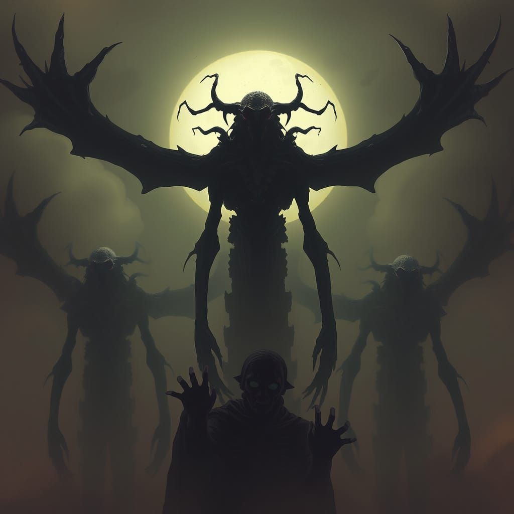 Towering Dark Monsters in a Haunting Biomechanical Style