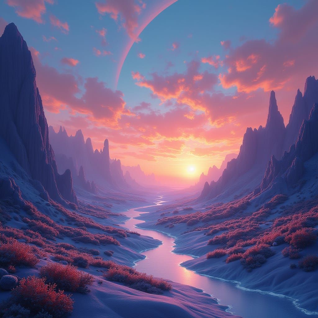 Airbrushed Alien Landscape with Bioluminescent Flora