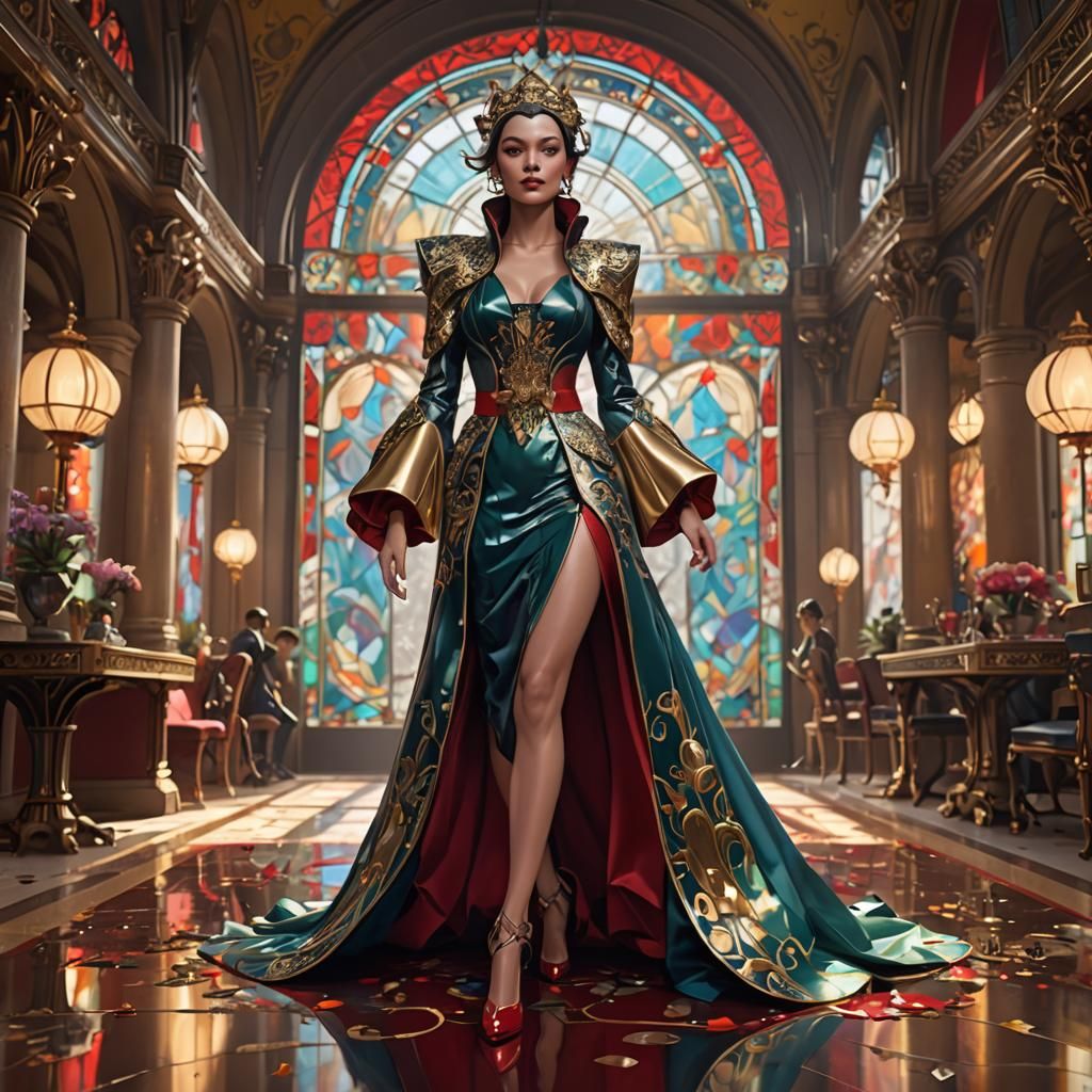 Louboutin Heels: Hyperdetailed Portrait in Art Nouveau Style