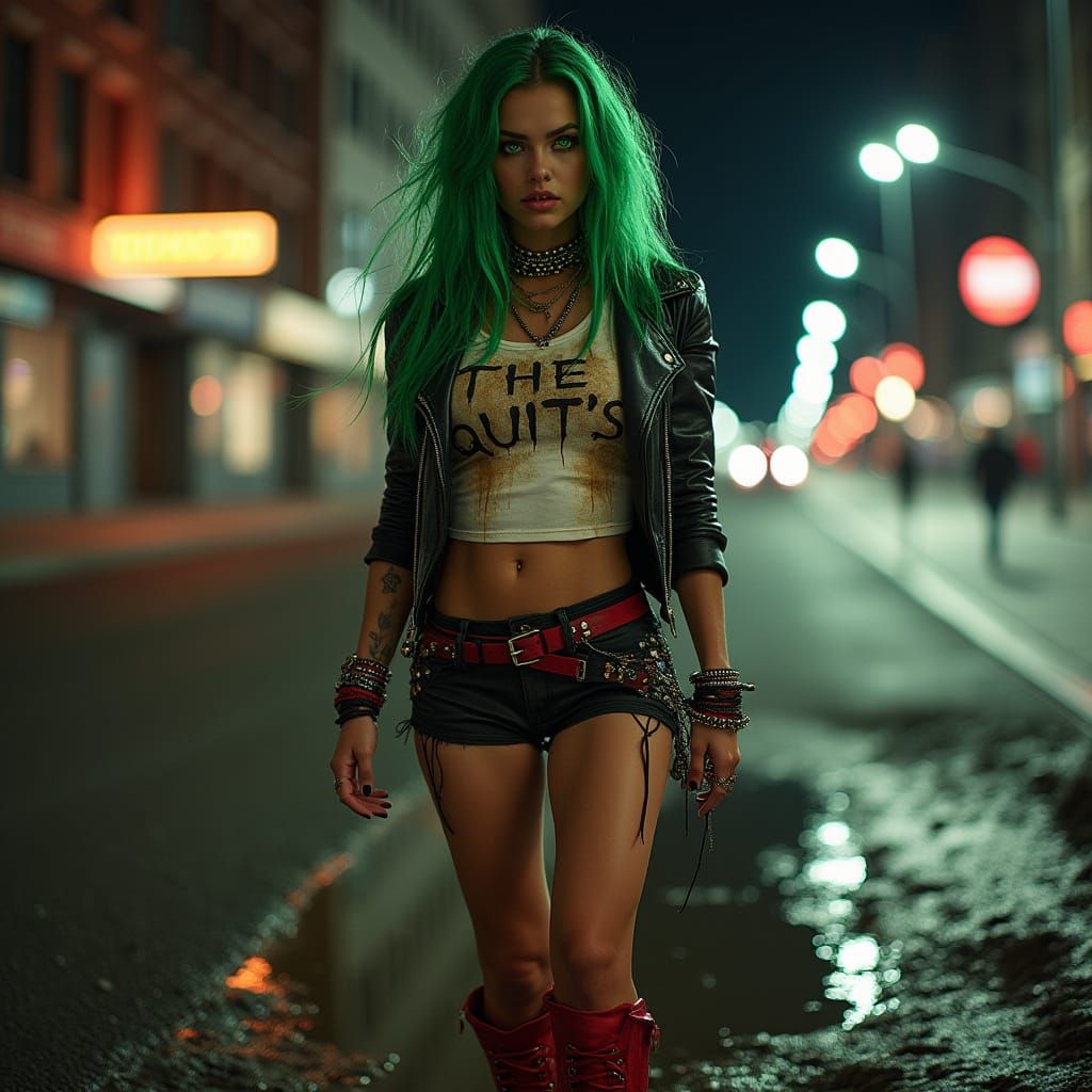 Green Goddess Punk Rock Rebel Stomps Through City Streets at...
