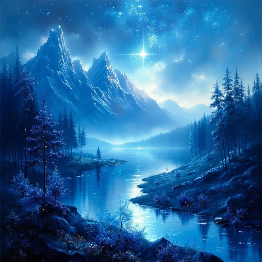 Indigo & Turquoise Mountain Landscape at Twilight