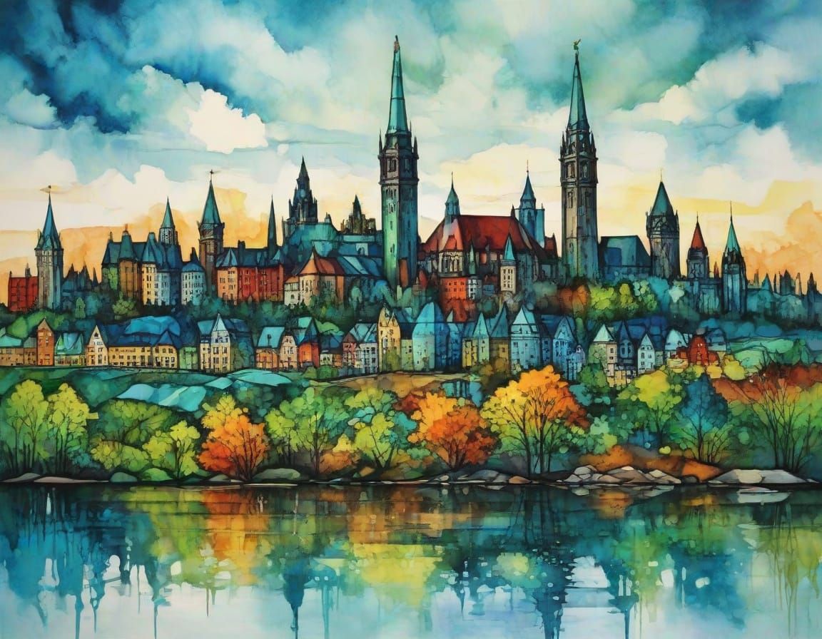 Vibrant Ottawa Skyline in Springtime Cubism