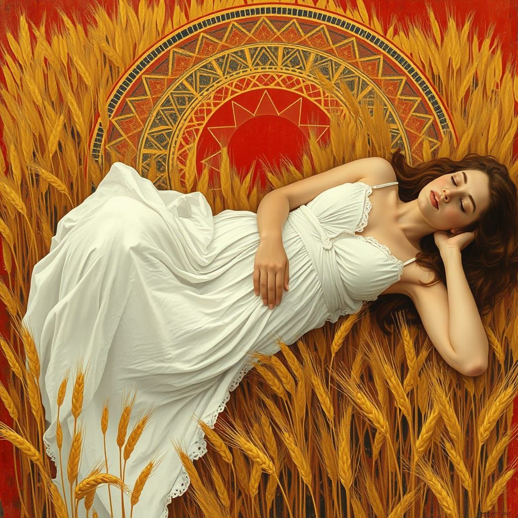 Woman in Wheat Field, Post-Impressionistic Style