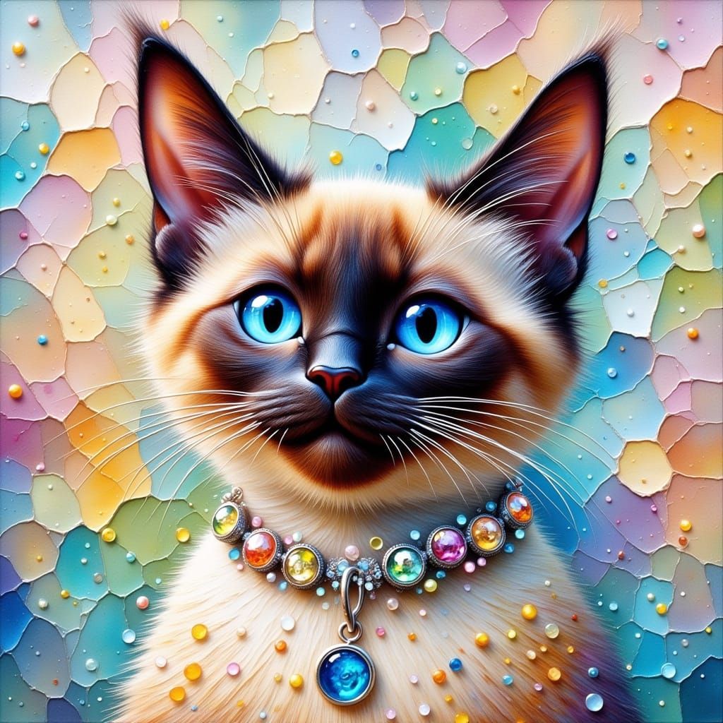 Siamese Cat Portrait in Impasto Alcohol Ink Style