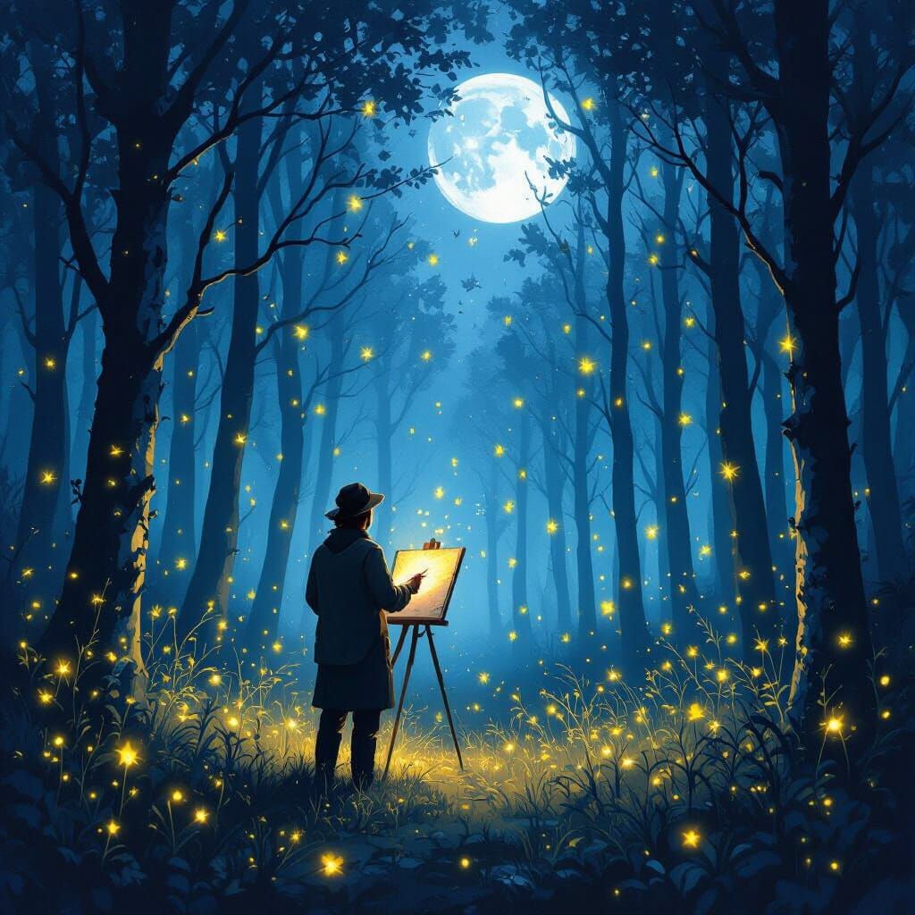 Painter Creates Firefly Magic in Ethereal Forest