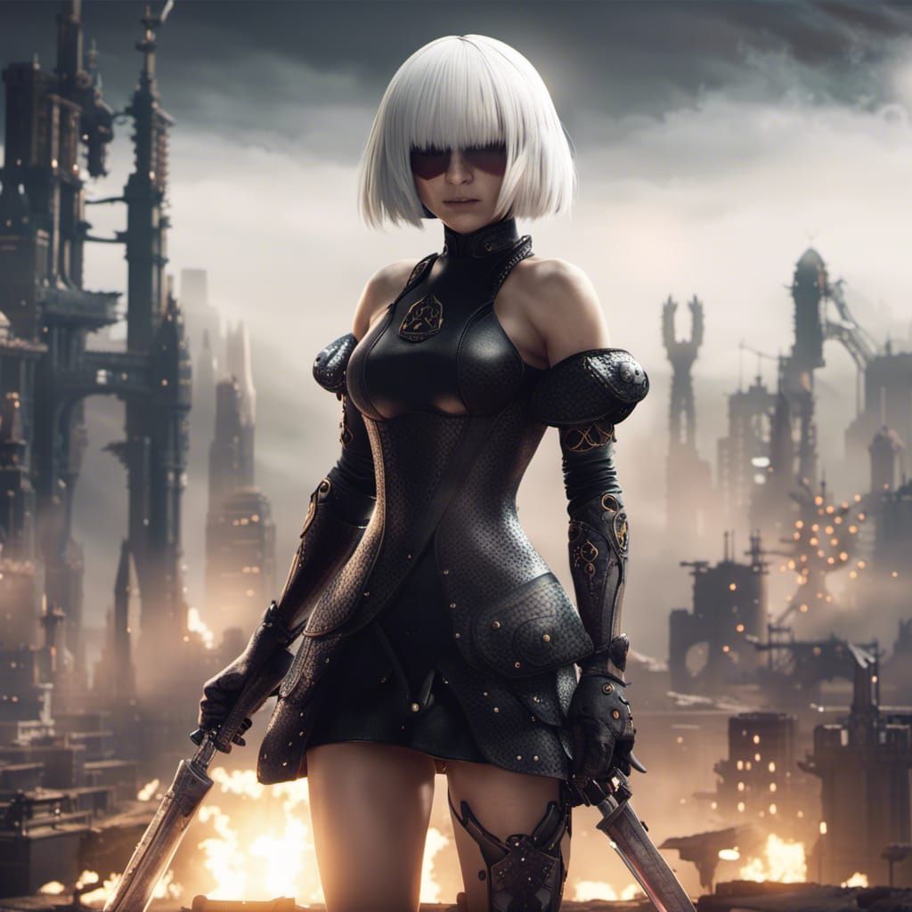 Sia as Nier Automata's 2B: Matte Painting