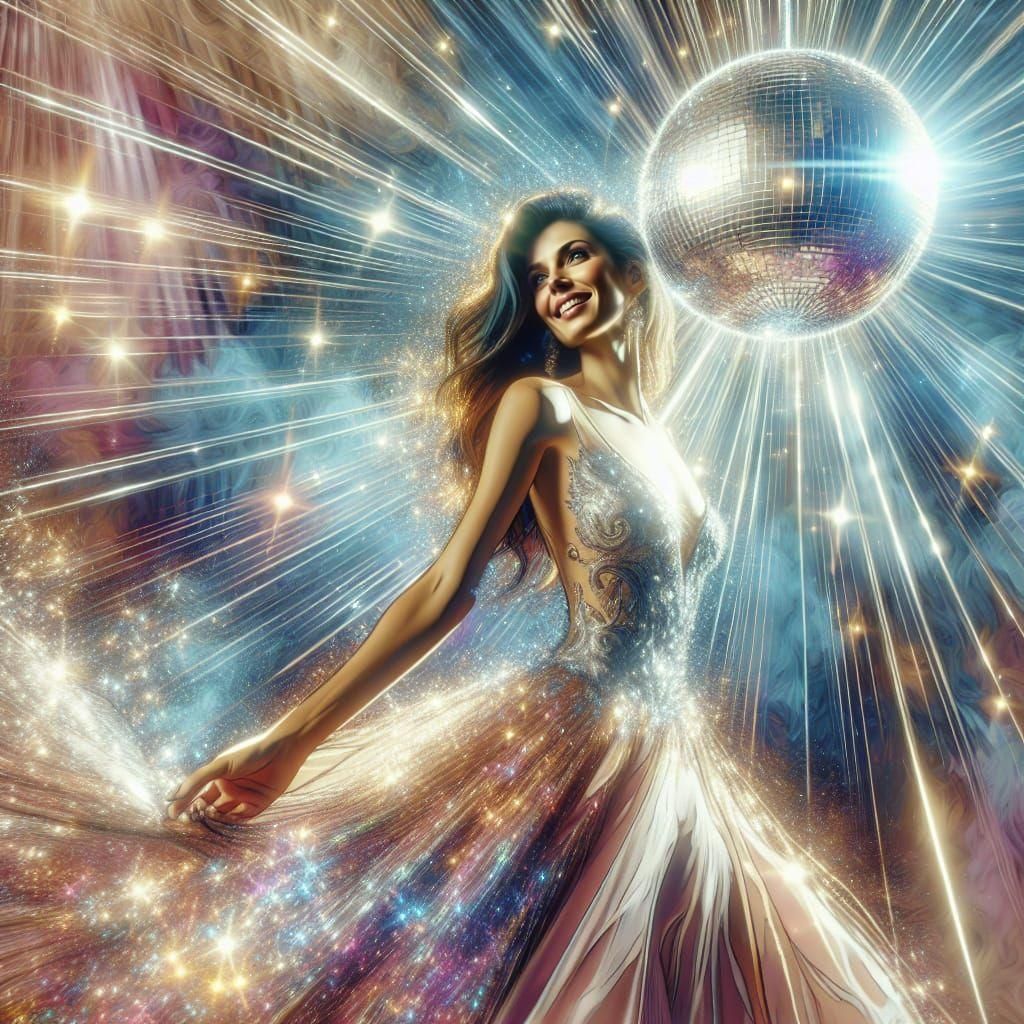 Shimmering Dancer Under Disco Ball in Pen and Ink Style