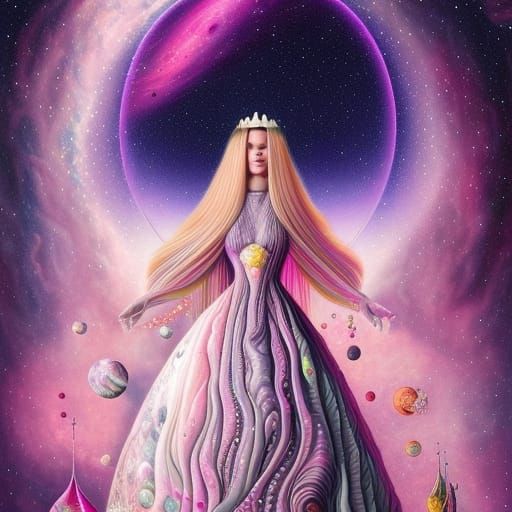 Astral Fashion Queen in Cosmic Illustration Style