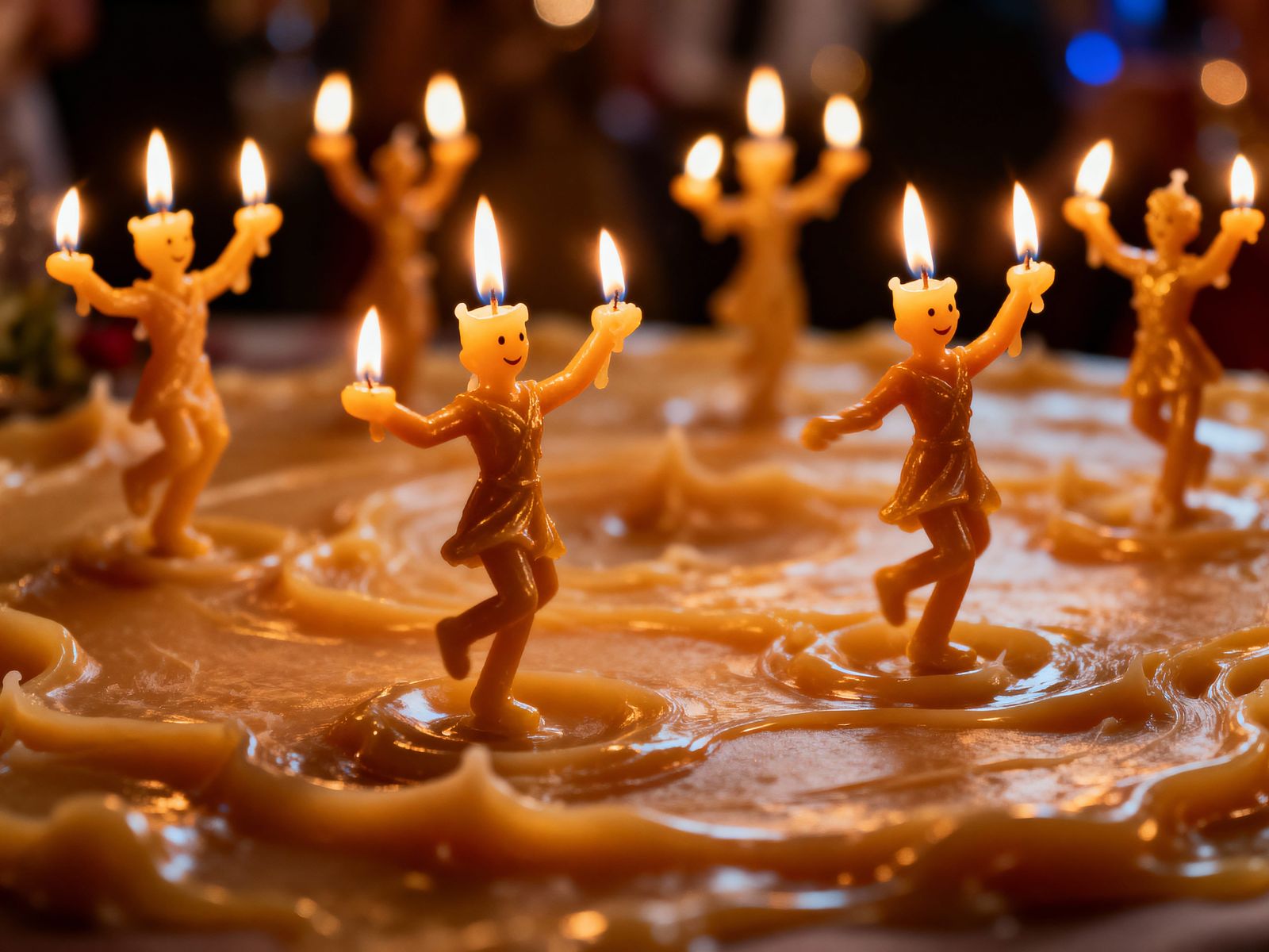 Candles Dancing in Realistic Flames on Wax Landscape