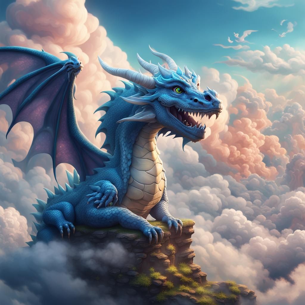 Dreamy Dragon in Clouds: Fantasy Concept Art