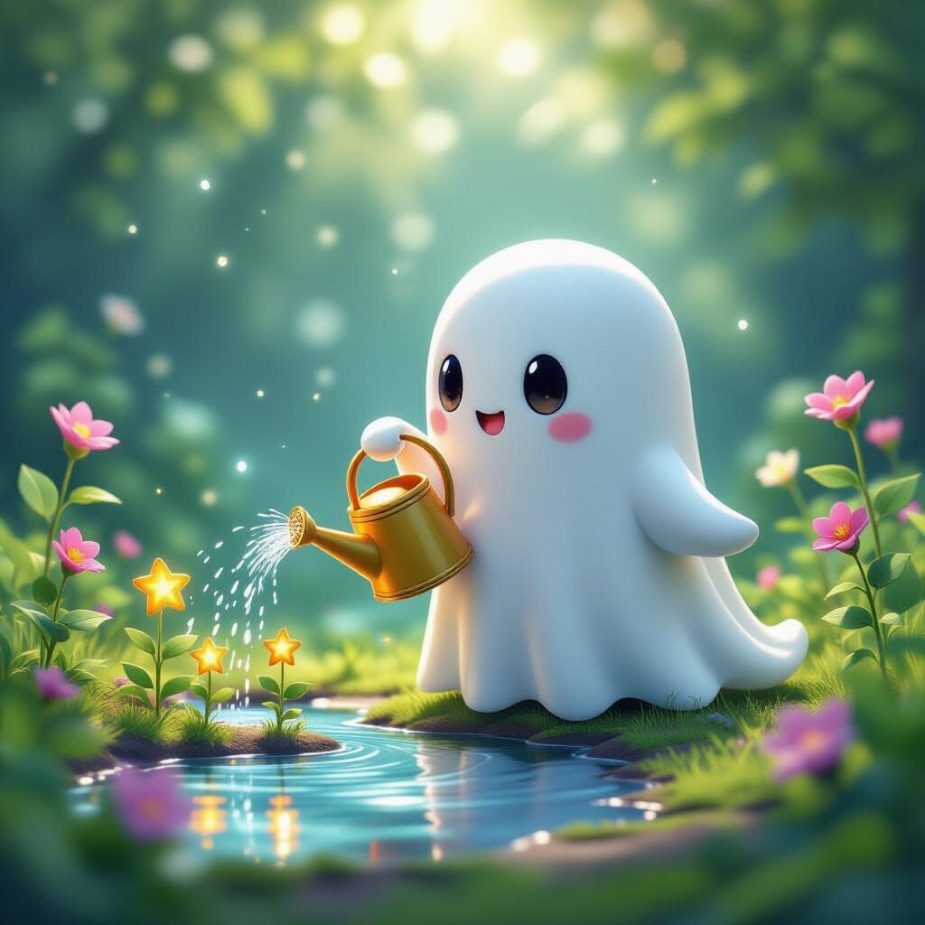 Cute 3D Ghost Waters Star Flowers In Anime Style