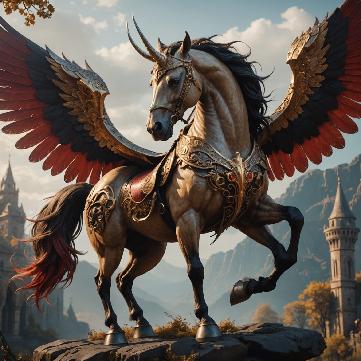 Winged Unicorn with Horn in Detailed Digital Painting
