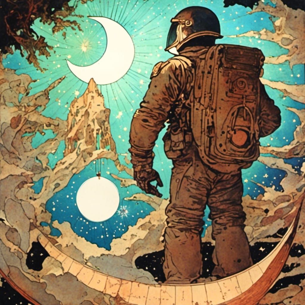 Vintage Crescent Moon and Stars Ephemera Collage