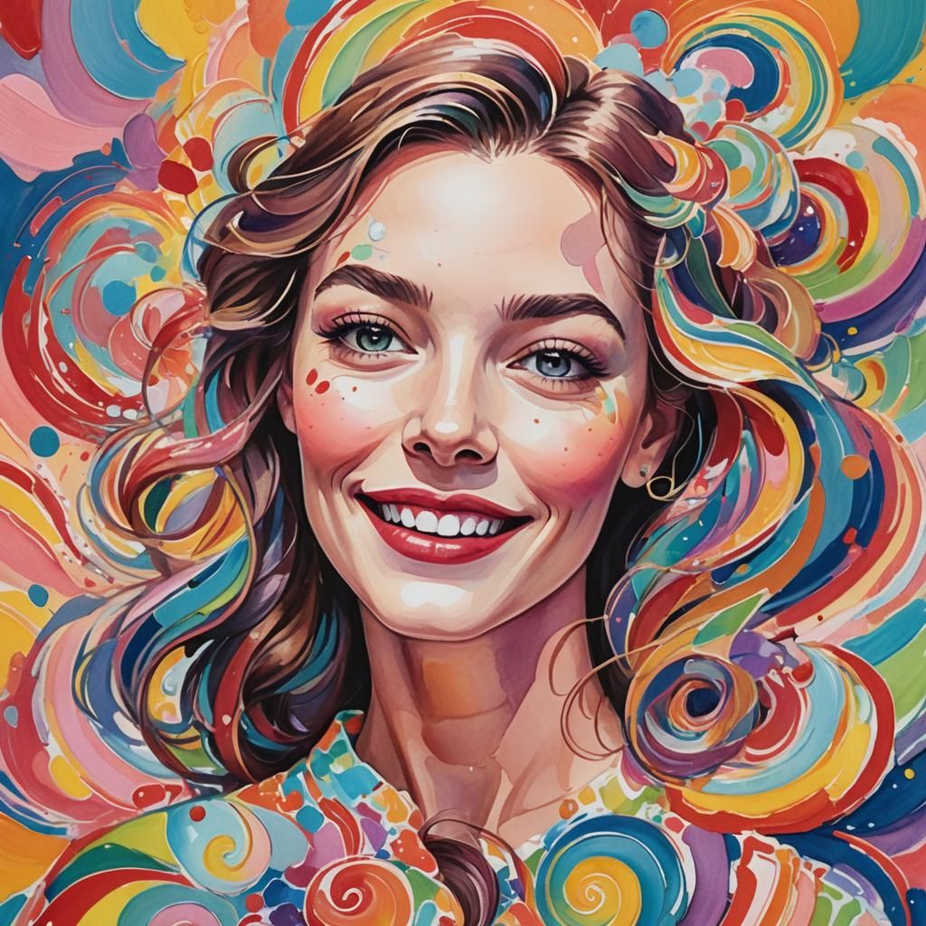 Delicate Woman Portrait in Vibrant Gouache Painting