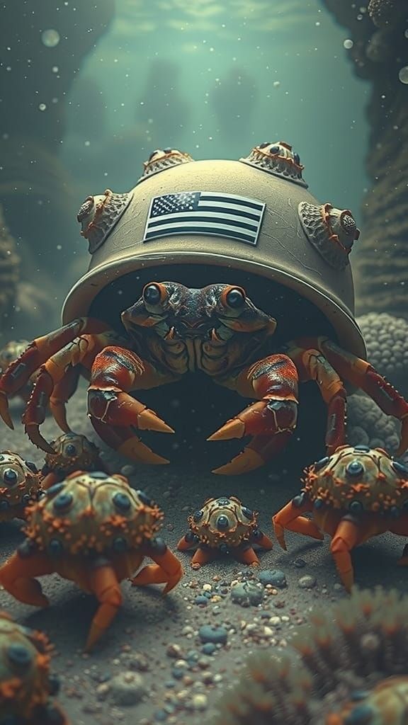 Hermit Crab Home: Military Helmet in Coral Reef