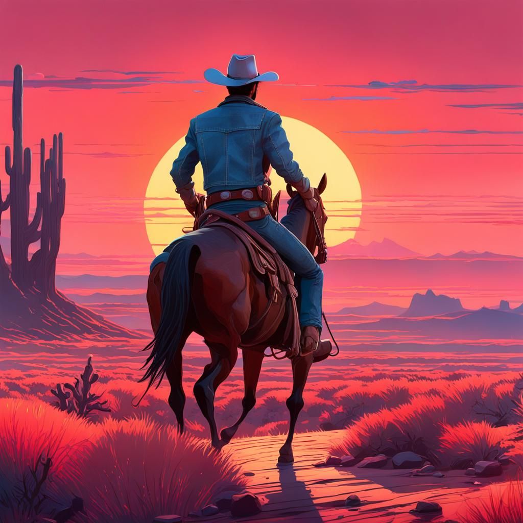 Cowboy Rides Into Sunset: Stylized 3D Western Art