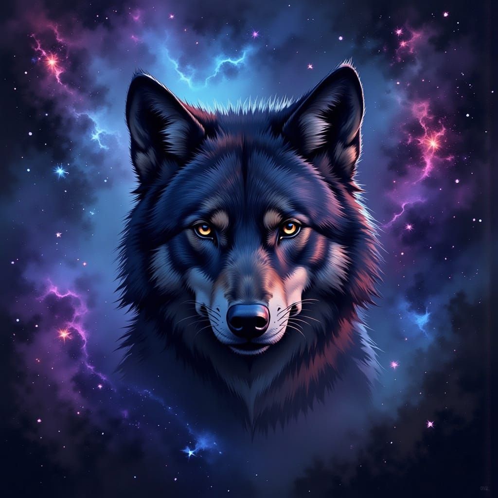 Galactic Wolf Nebula with Hyperdetailed Cinematic Eyes