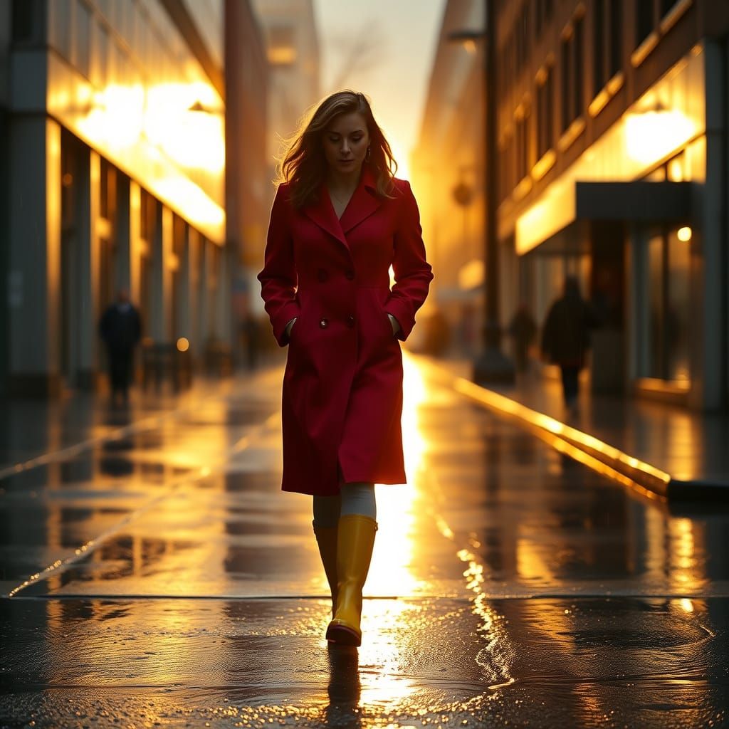 Jean Grey Emerges from Rain into Sunlight on Wet Street
