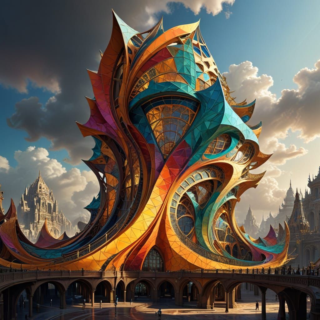 Surreal Architectural Marvel in Vibrant Colors