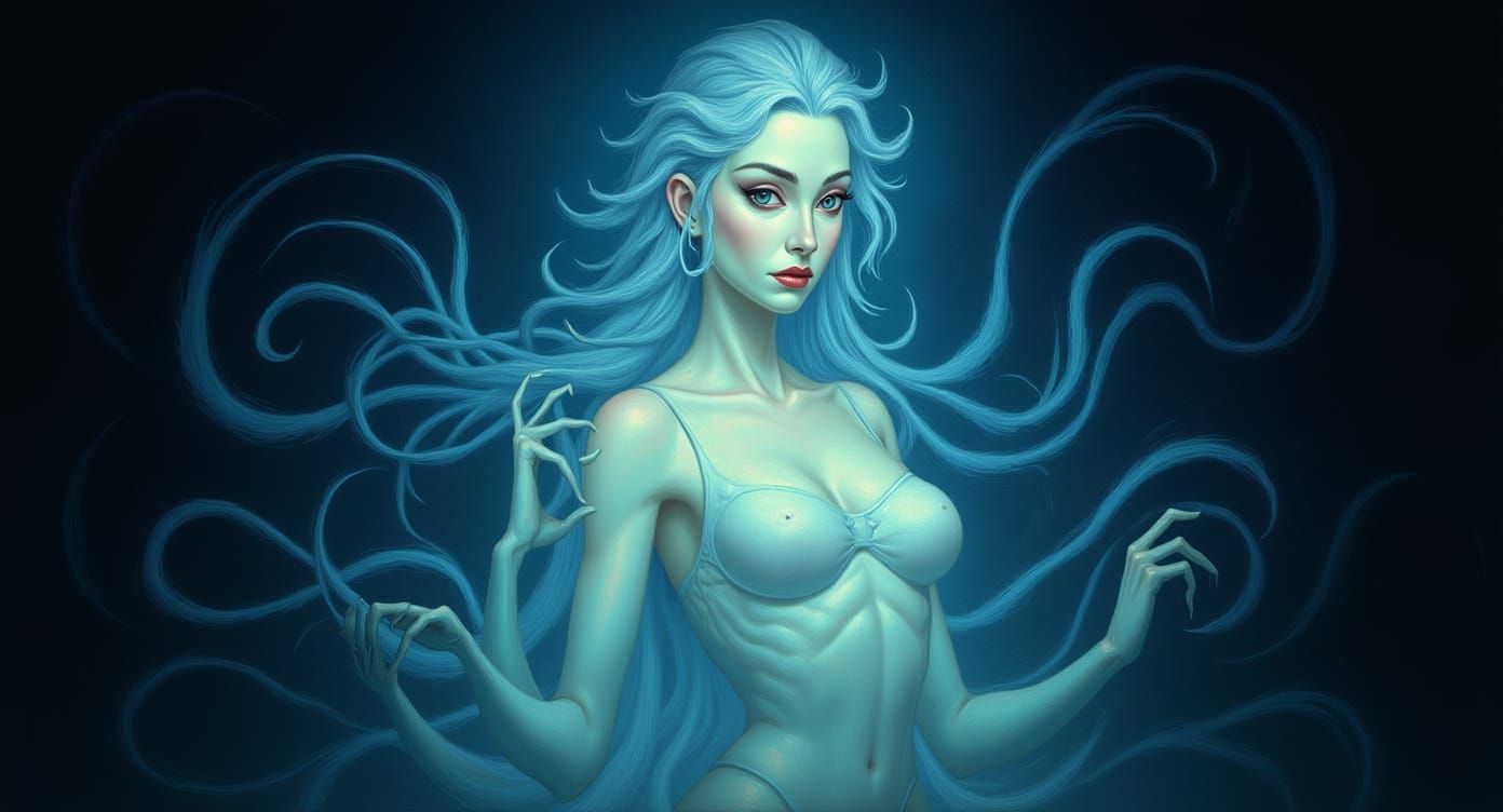 Surreal Multi-Limbed Woman in Ethereal Oil Painting