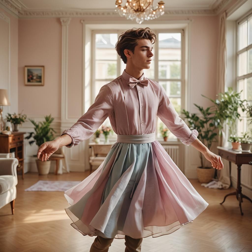 Boy in Bow Dress Dancing: Fashion Photography