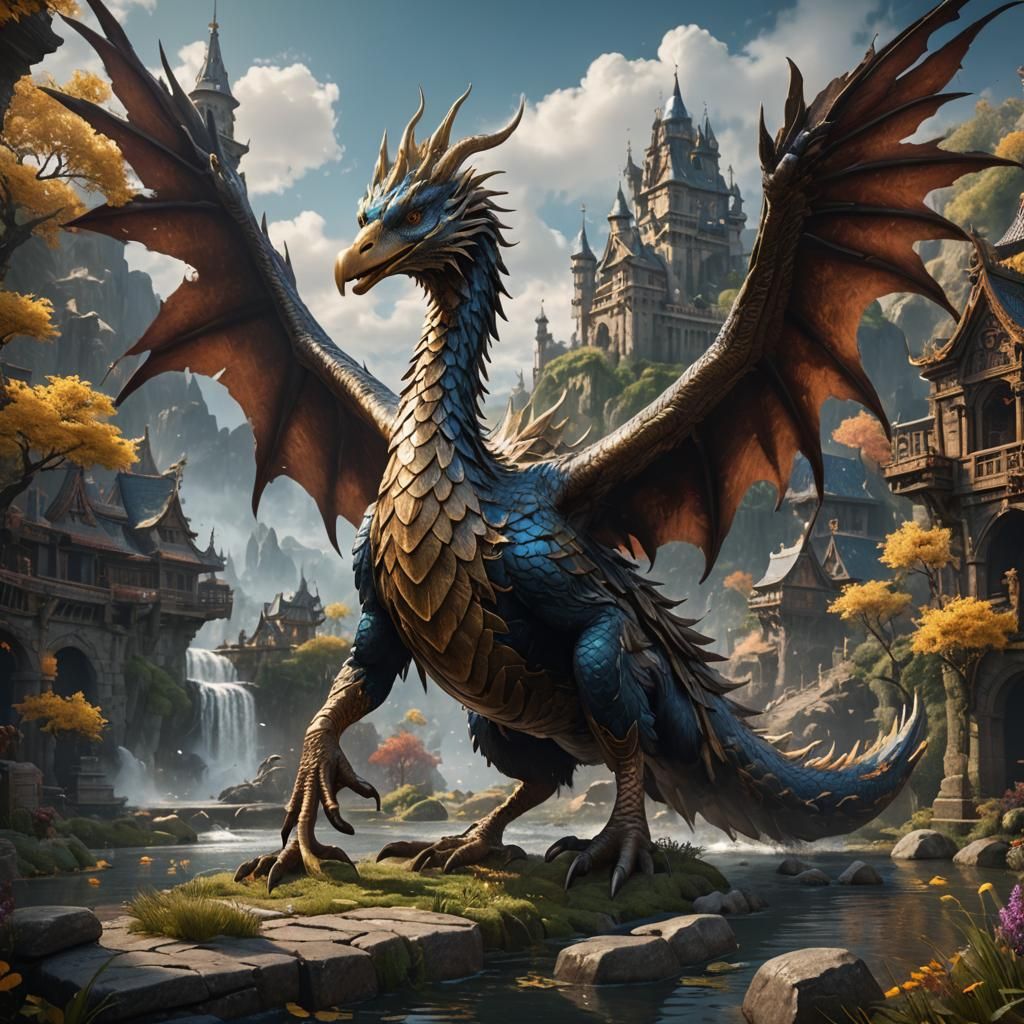 Fantastical Goose Dragon Matte Painting in 8k