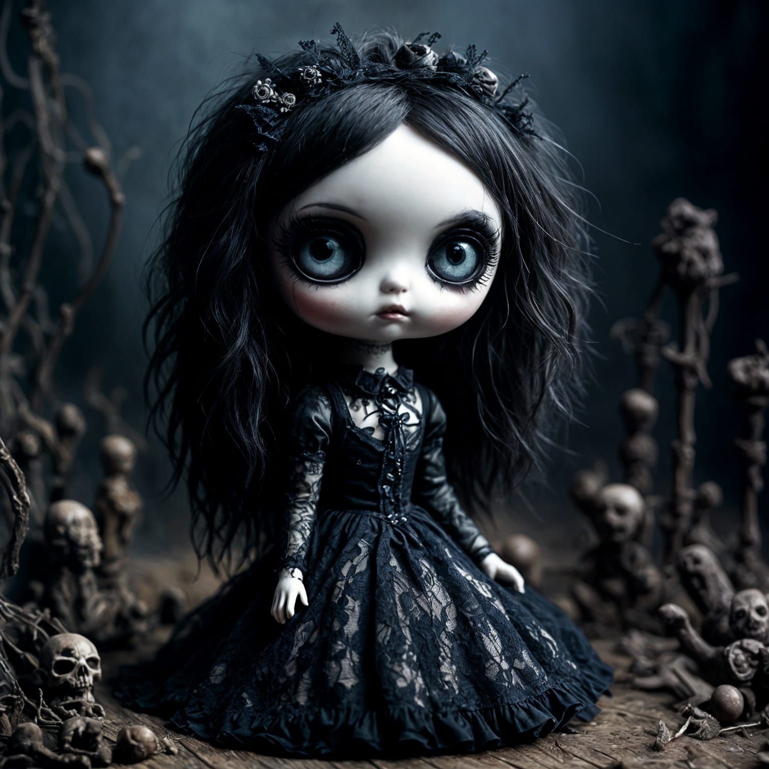 Adorable Gothic Demonic Doll in Victorian Dress